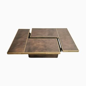 Table Basse Coulissante en Laiton de Maison Jansen, France, 1980s