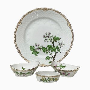 Flora Danica Porcelain Set by Bing & Grøndahl, Denmark, 1920s, Set of 4