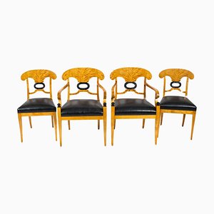 Poltrone e sedie Biedermeier antiche in legno di betulla, Svezia, fine XIX secolo, set di 4