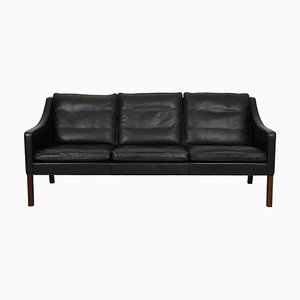 2209 3 Seater Sofa in Black Leather from Børge Mogensen, 1990s