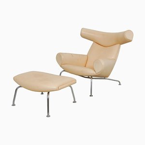 Set of Anniversary Ox Chair with Ottoman by Hans Wegner