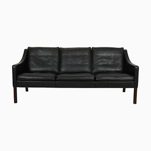 3 Seater 2209 Sofa in Black Leather by Børge Mogensen, 1990s