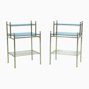 Comodini vintage in ottone e vetro fumé, set di 2