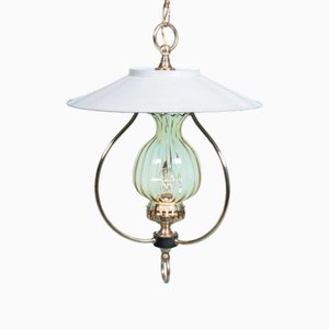 Lampada vintage in vetro e ottone, anni '50