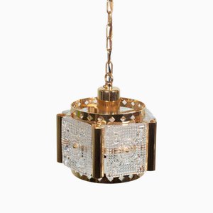 Lampe à Suspension Vintage en Laiton et Verre Givré