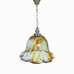 Lampada a sospensione vintage in vetro di Murano color ambra