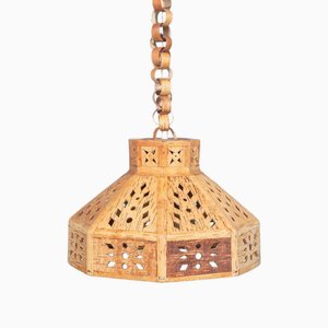 Japandi Wooden Hanging Lamp, 1960s