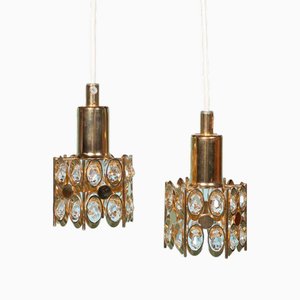 Vintage Hanging Light in Messing and Crystal from Palwa