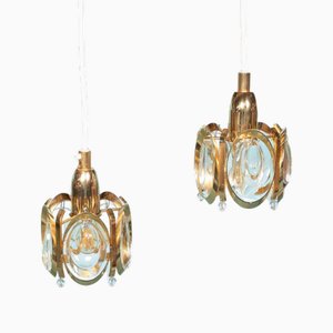 Vintage Brass and Crystal Hanging Lamp from Palwa