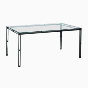 Table de Salle à Manger Minimaliste en Verre et Métal, 1980s