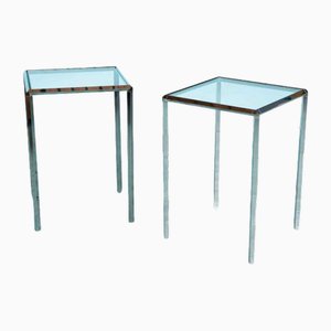 Tavolini vintage in vetro e metallo cromato di Herman Miller, set di 2