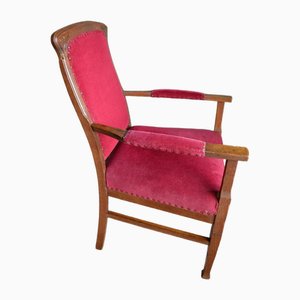 Art Deco Oak Armchair with Red Velvet