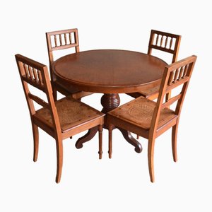 Round Mahogany Dining Table with Four Chairs, Set of 5