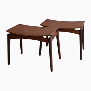 Reposapiés daneses vintage de teca de Sigfred Omann para Ølholm, años 50. Juego de 2