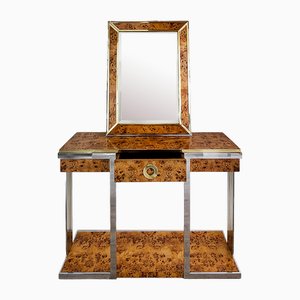 Consola italiana Mid-Century de madera nudosa con espejo de Mario Sabot, años 70. Juego de 2