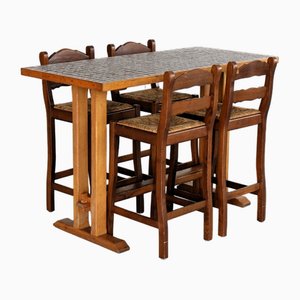 Vintage Bar Table with Stools, 1950s, Set of 5