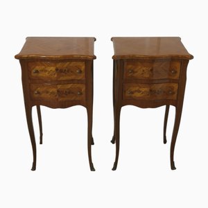 Inlaid French Serpentine Shaped Bedside Cabinets, 1920s, Set of 2