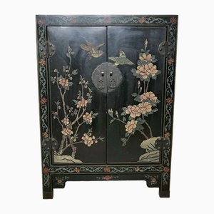 Chinese Black Lacquer Cupboard Decorated with Birds and Flowers, 1920s