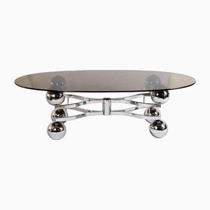Table Basse Space Age Vintage en Chrome et Verre, 1970s