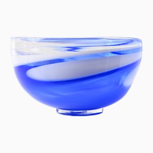 Studio Glasschale in Blau & Weiß von Maibritt Jönsson & Pete Hunner für Baltic Sea Glass, 1989