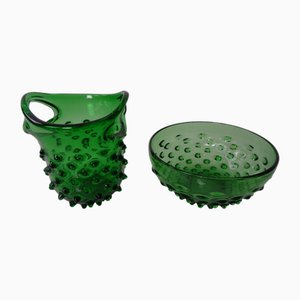 Grüne Italienische Glasschalen von Empoli, 1960er, 2er Set