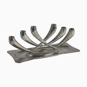 Pewter Candelabra with Tray by Giovanni Patrini for Athena, Set of 2