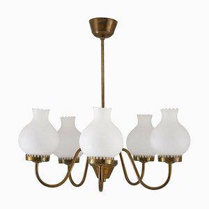 Lampada a sospensione moderna in ottone e vetro, Svezia, anni '50