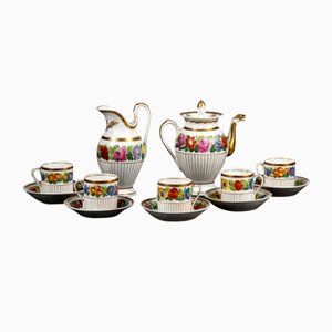 Napoleon III Ceramic Tea Set with Floral Decorations and Gold Edge