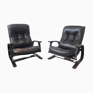 Mid-Century Leather Armchairs Model Panther attributed to Arnt Lande for Westnofa, 1970s, Set of 3