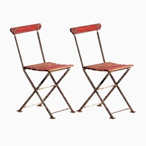 Antique Red Garden Chairs, 1920s, Set of 4