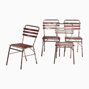 Sillas de terraza antiguas en rojo y blanco, años 20. Juego de 4