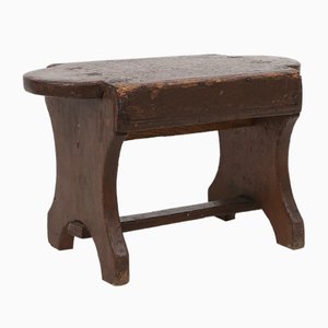 French Rustic Wooden Low Stool in Painted Wood, 1890s