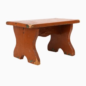 French Rustic Low Church Stool in Terracotta Painted Wood, 1890s