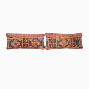 Housses de Coussin Tribal en Laine Bleue et Beige Faite à la Main, Set de 2