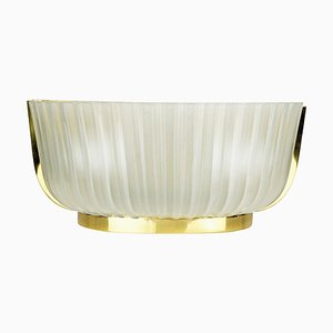 Applique Mid-Century en Laiton et Verre Moulé de Fidenza Vetraria, Italie