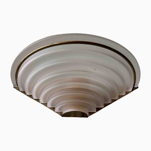 Applique Art Déco in ottone e vetro smerigliato, Portogallo, anni '40, set di 2