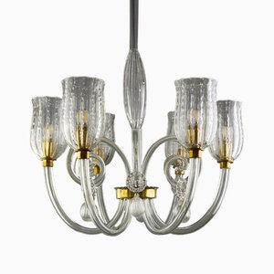 Vintage Italian 6 Light Pendant Light attributed to Carlo Scarpa for Venini, 1940s