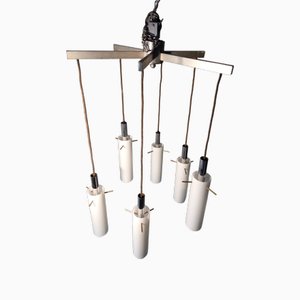 Lampe à Suspension en Chrome avec 6 Verres en Opale de Stilnovo, 1960s