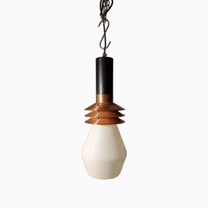 Lampe à Suspension Modèle 1253 en Cuivre et Verre Opalin de Stilnovo, 1950s