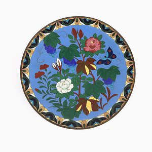 Piatto in rame decorato con smalto cloisonné