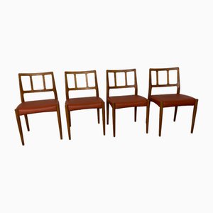 Mid-Century Danish Teak and Leather Dining Chairs by Johannes Andersen for Uldum Møbelfabrik, 1950s, Set of 4