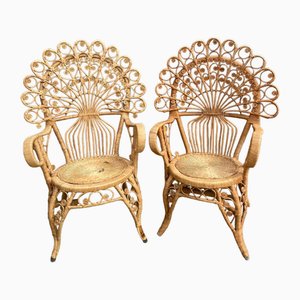 Set of Rattan Peacock Armchairs