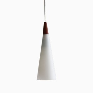 Lampe à Suspension Trompette en Verre Opalin de Fog & Mørup, 1980s