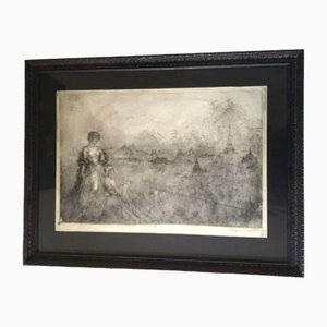 Louis Icart, Two Women Overlooking Paris, 1920, Etching