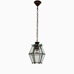 Italian Brass and Cut Glass Pendant Lamp, 1960s