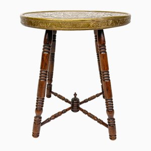 Vintage Side Table with Engraved Brass Top, 1920s
