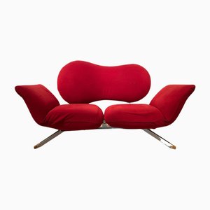 Postmodern Convertible Sofa in Red Fabric attributed to Bonaldo, Italy, 1980s