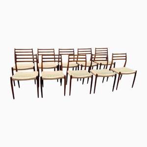 Fully Restored Vintage Rosewood Papercord Dining Chairs from J.L. Møllers, 1950s, Set of 10
