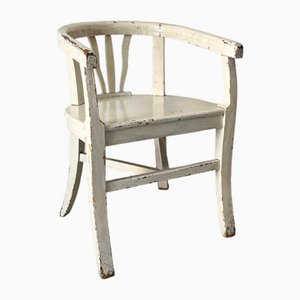 Scandinavian Barrel Chair in Original Off White Chippy Paint, Sweden, 19th Century