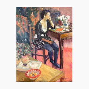 Thea Dupays, Contemplation, 1990s, huile sur toile, encadré